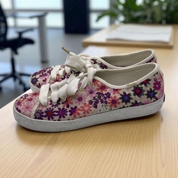 Keds Kate Spade Shoes Womens 8.5 Floral Champion Pacific Petals Sneakers Lace-Up - Picture 1 of 5
